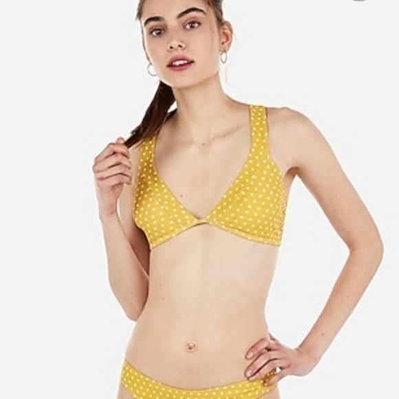 Express Yellow Polka Dot Deep V X Back Bikini Top - Picture 3 of 6